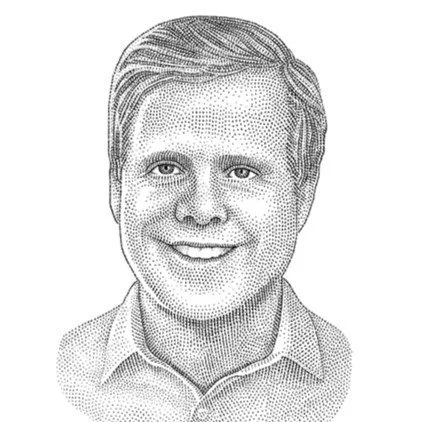 Illustration of a smiling young man with neatly styled hair, wearing a collared shirt.