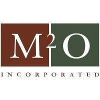 Logo for M2O Incorporated with stylized text and color blocks