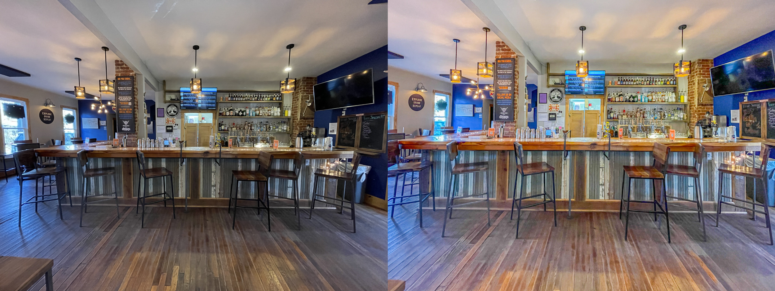 Before and after bar area vacation rental staging photography Eureka Springs Arkansas
