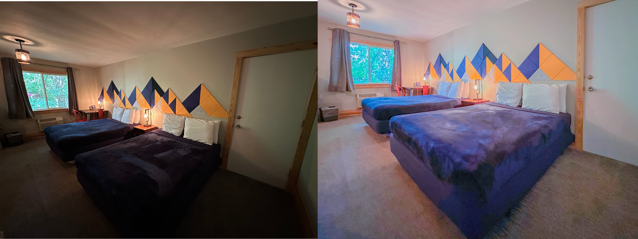 Before and after motel room vacation rental staging photography Eureka Springs Arkansas