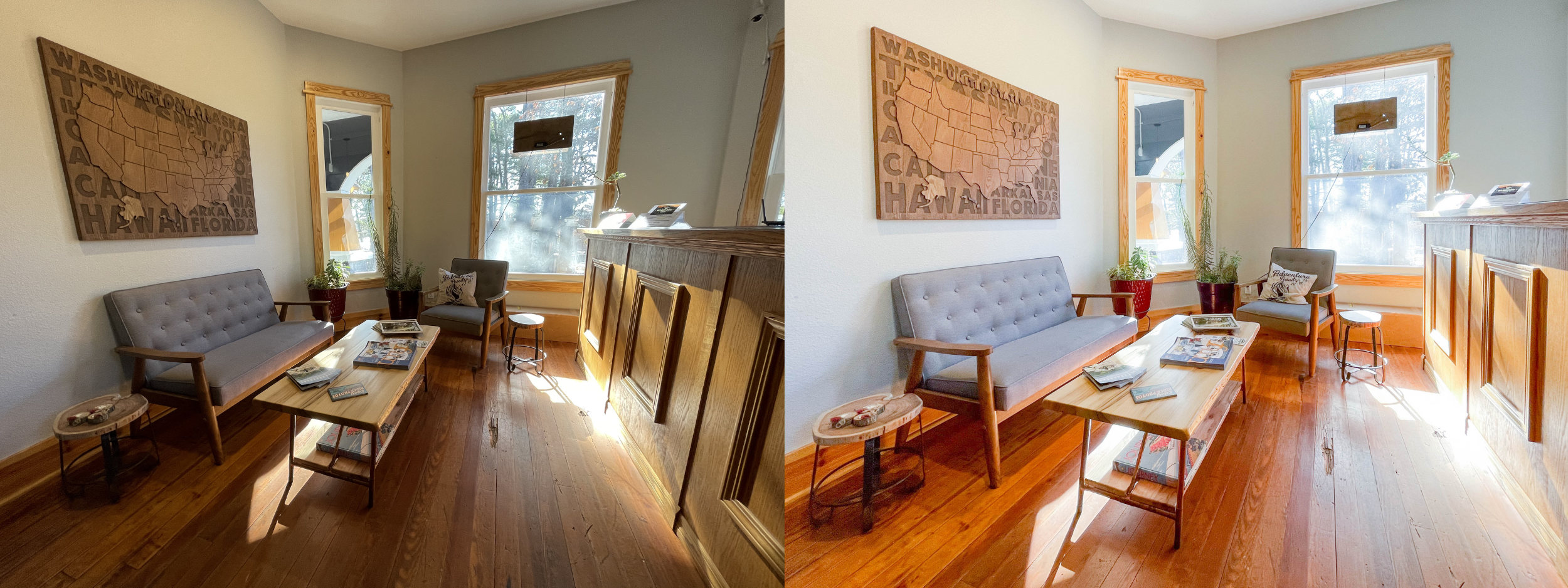 Before and after lobby staging photography Eureka Springs Arkansas