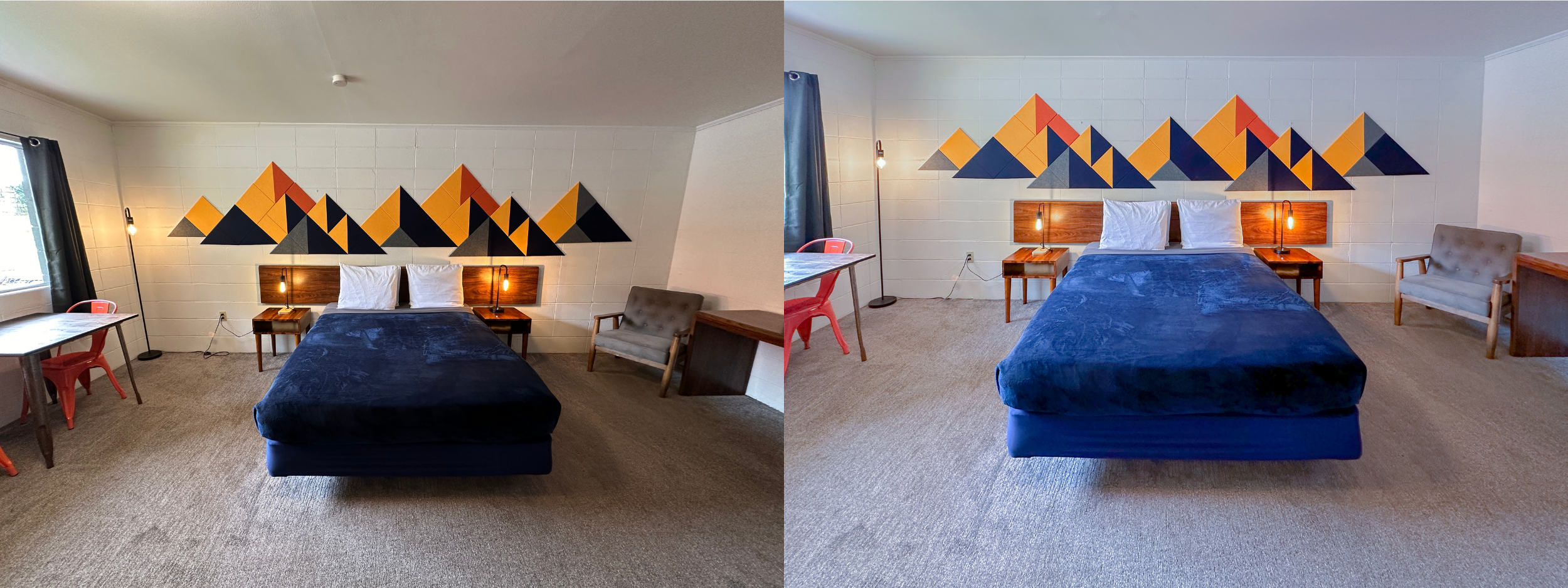 Before and after motel room vacation rental staging photography Eureka Springs Arkansas