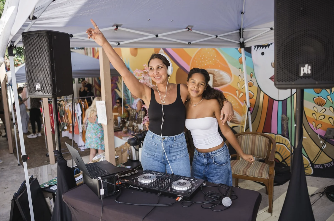 Baby Boone DJ'n with her daughter at Maui Makai Pop Up party at Maui Mood Swing in Maui, Hawaii.