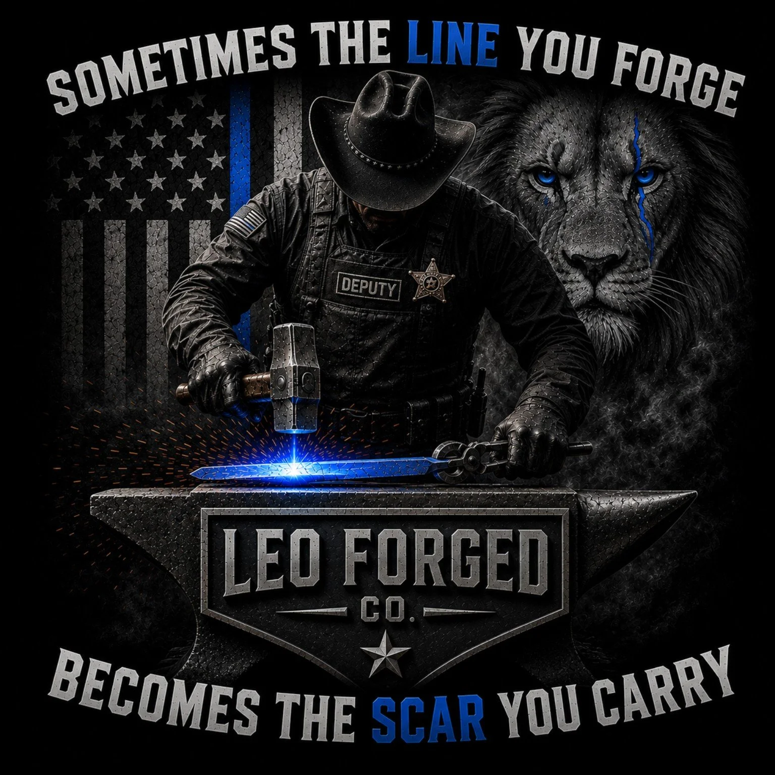 Forged Blue Line Scarred Lion Tee