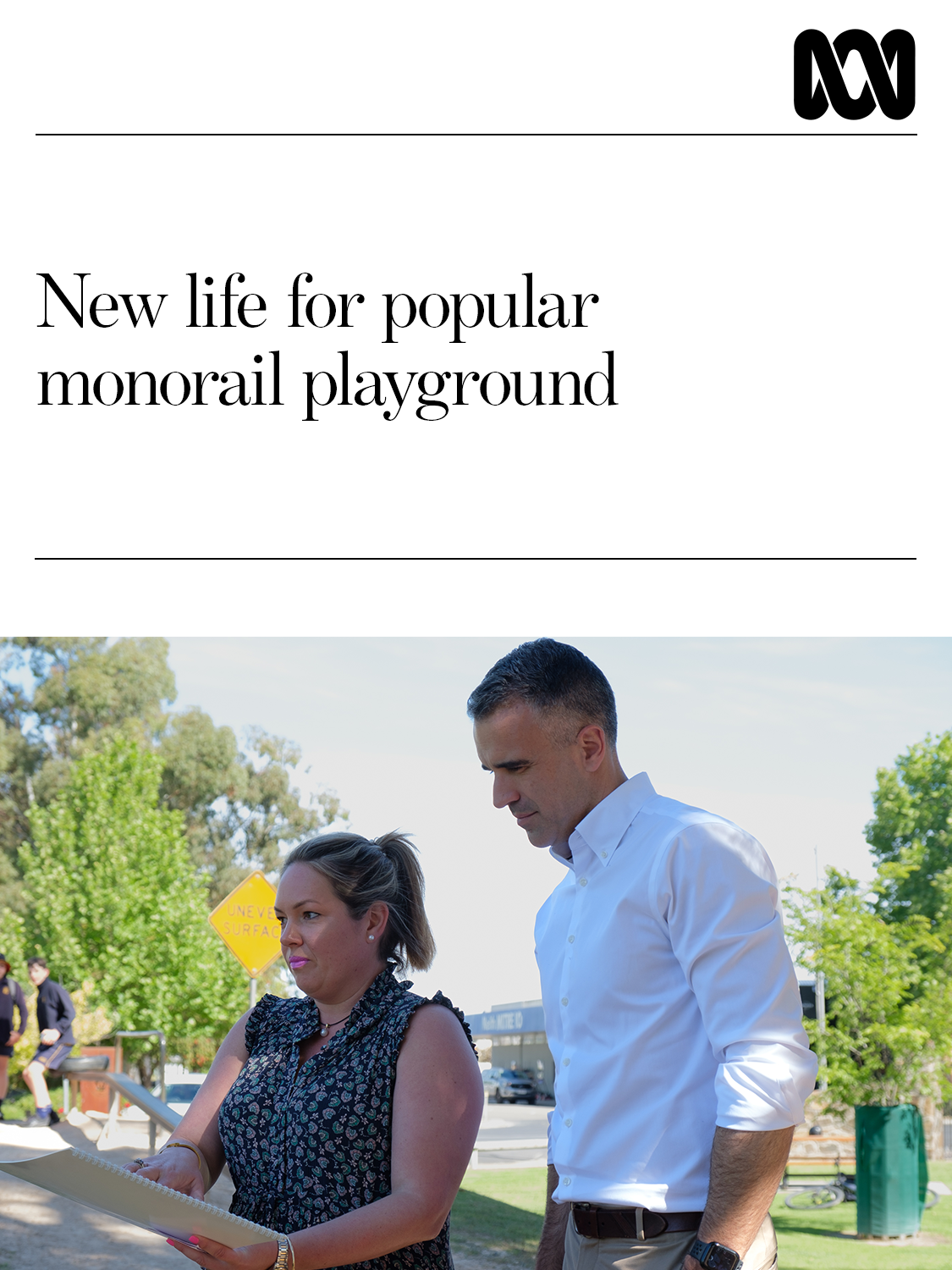 ABC — New life for popular monorail playground
Sarah Secker joins Premier Peter Malinaskus at the official opening of Keith's redeveloped Don Moseley Park playground.