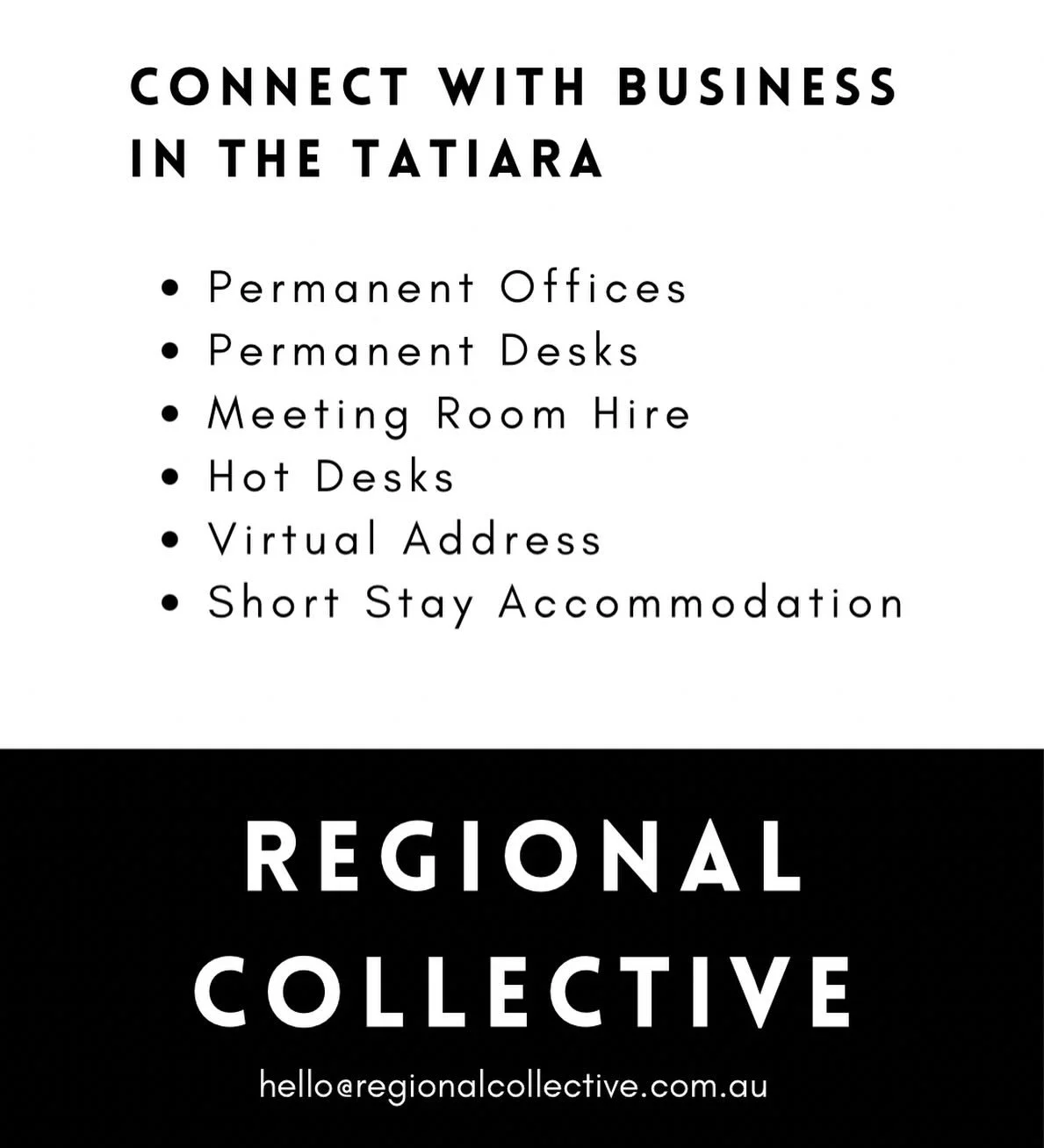 Our space is not one size fits all. Get in touch with your needs and we&rsquo;ll do our best to accommodate them. 

hello@regionalcollective.com.au

#tatiaraopen4business #limestonecoast #keithsouthaustralia #coworking #smallbusiness