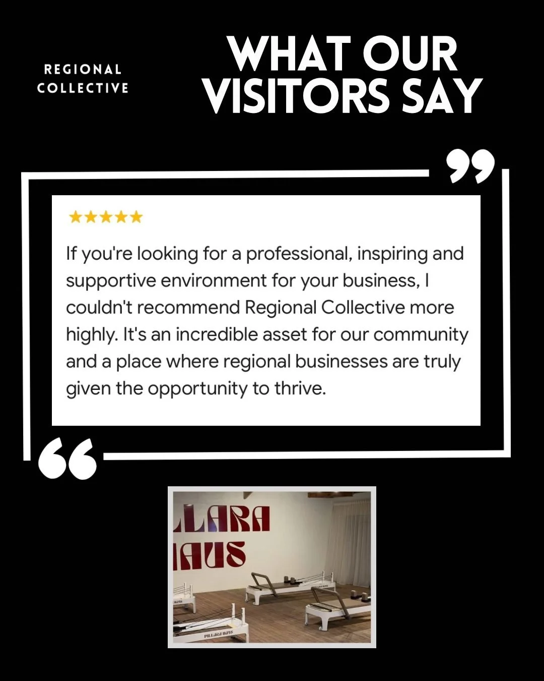 Real words, not marketing spin.

A warehouse member told us Regional Collective is professional, inspiring, and supportive.

That&rsquo;s not a review. It&rsquo;s the job description.

We built this space so regional businesses get a real shot. Not a