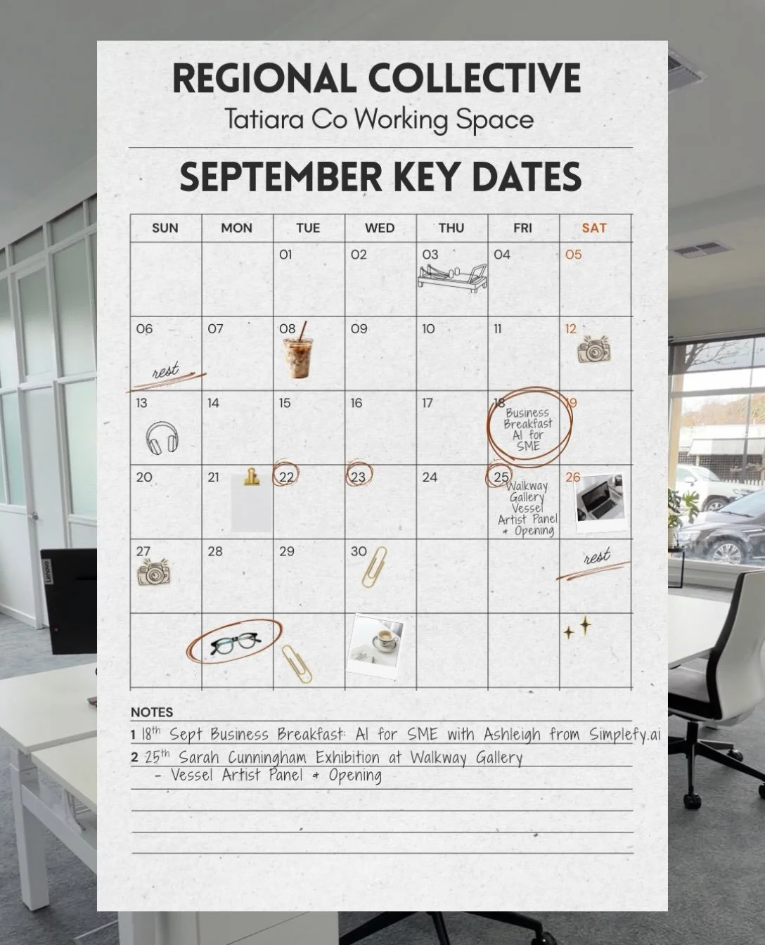 September at Regional Collective 🖤

A month of connection, creativity and opportunities for our local business community!

📅  Business Breakfast: AI for SME with Ashleigh &amp; Samantha from Simplefy.ai

🎨 @walkwaygallery : Vessel Artist Panel + O