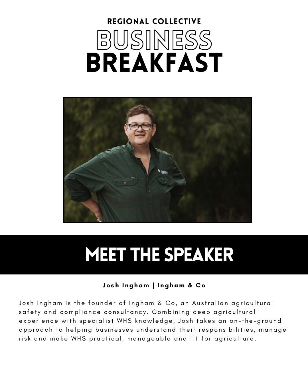 We are so fortunate to welcome both Emily &amp; Josh to our October Business Breakfast to deliver top line updates and answers for regional business.

Josh Ingham from Ingham &amp; Co. 

Emily Crafter from Riddoch Insurance Services SA. 

Safety. Ins