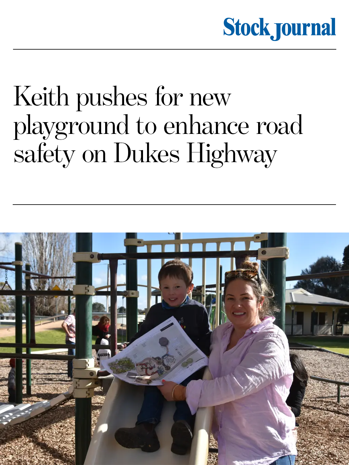 Stock Journal — Keith pushes for new playground to enhance road safety on Dukes Highway
The early story behind Keith's $1.1M playground project — how a community safety concern became one of regional SA's most ambitious infrastructure builds.