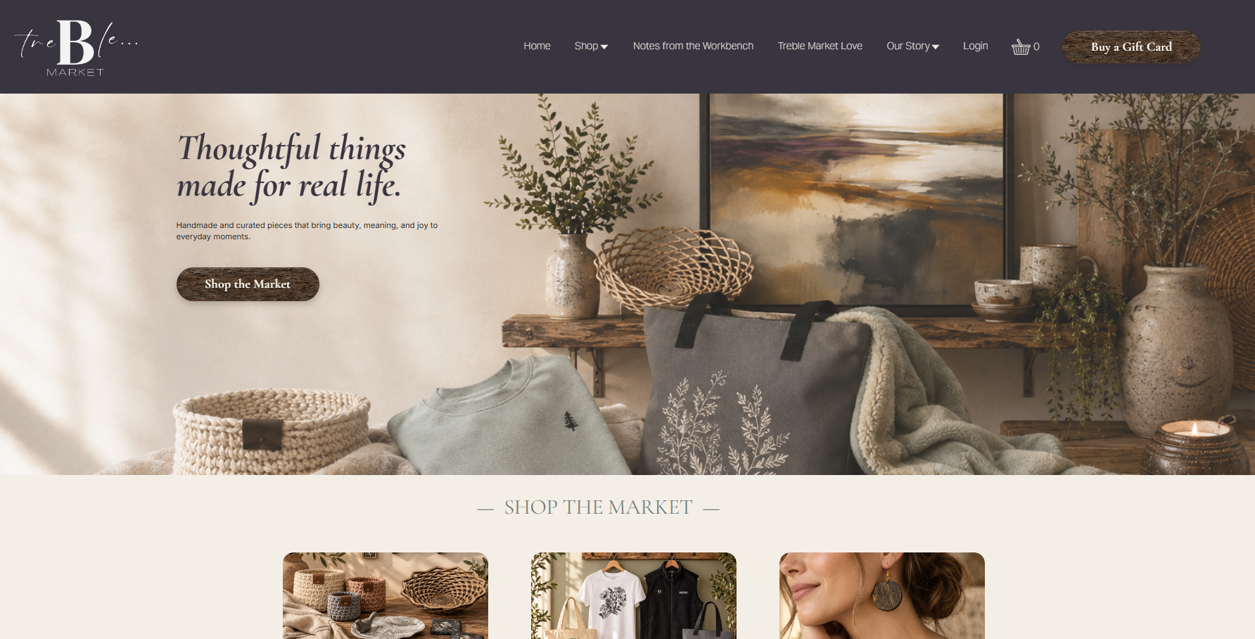 Treble Market screenshot of home page
