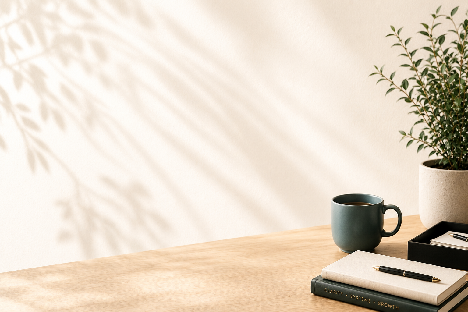 Clean and organized workspace representing business strategy, operational clarity, and professional support services.