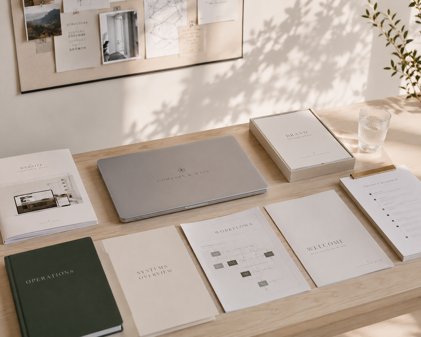 Organized business planning materials, workflows, and operational documents arranged on a desk, representing structured business growth and strategic planning.