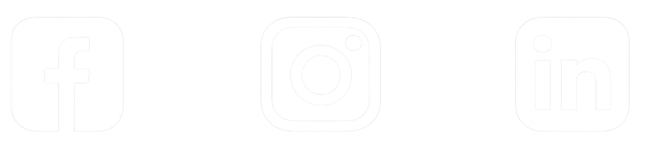 Icons for Facebook, Instagram, and LinkedIn arranged side by side.
