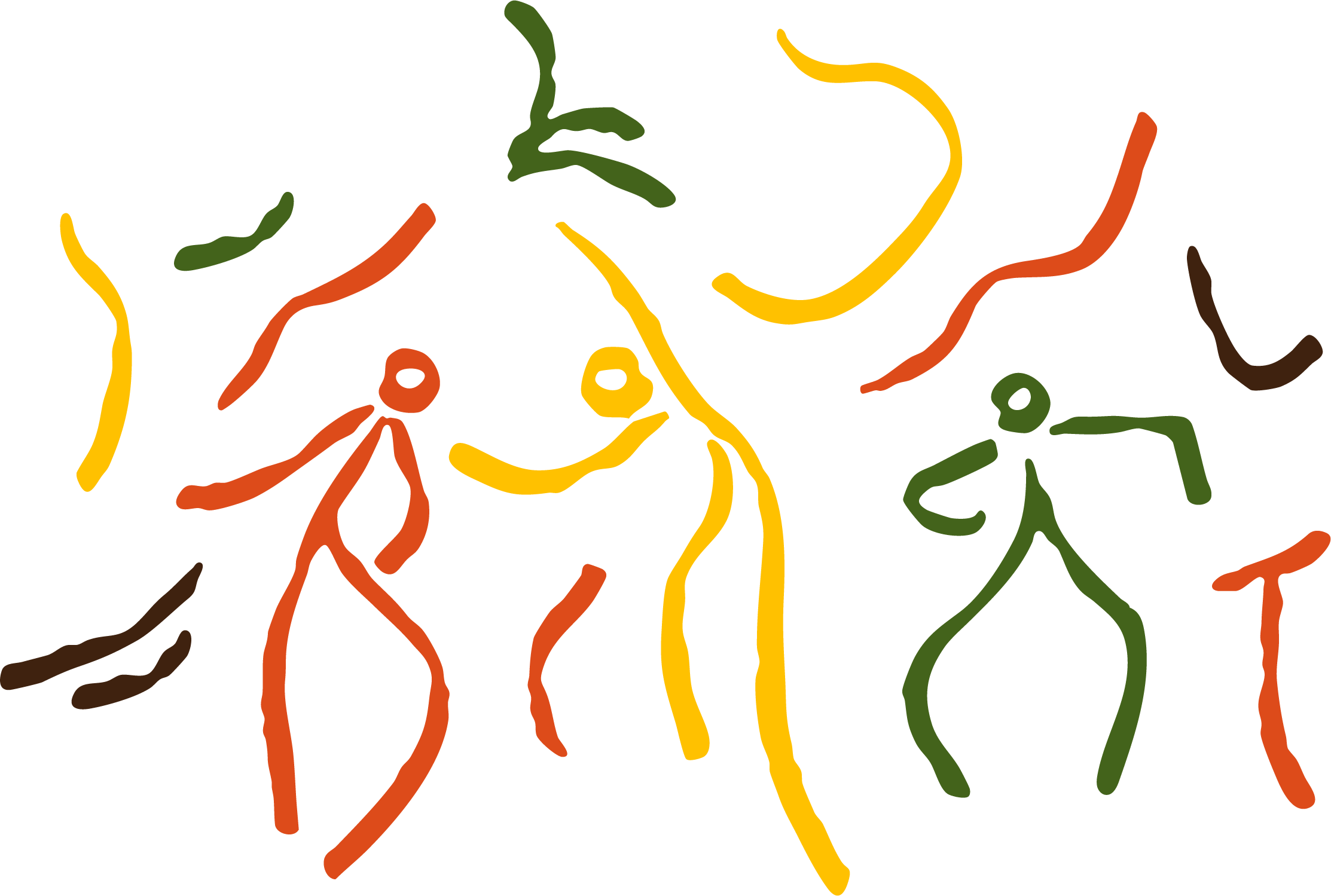 A black background with colorful, abstract lines in yellow, orange, green, and brown resembling neon art or light trails.