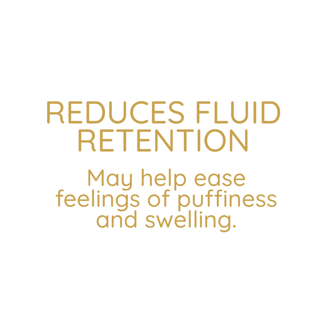 Text on a white background stating that reducing fluid retention may help ease feelings of puffiness and swelling.