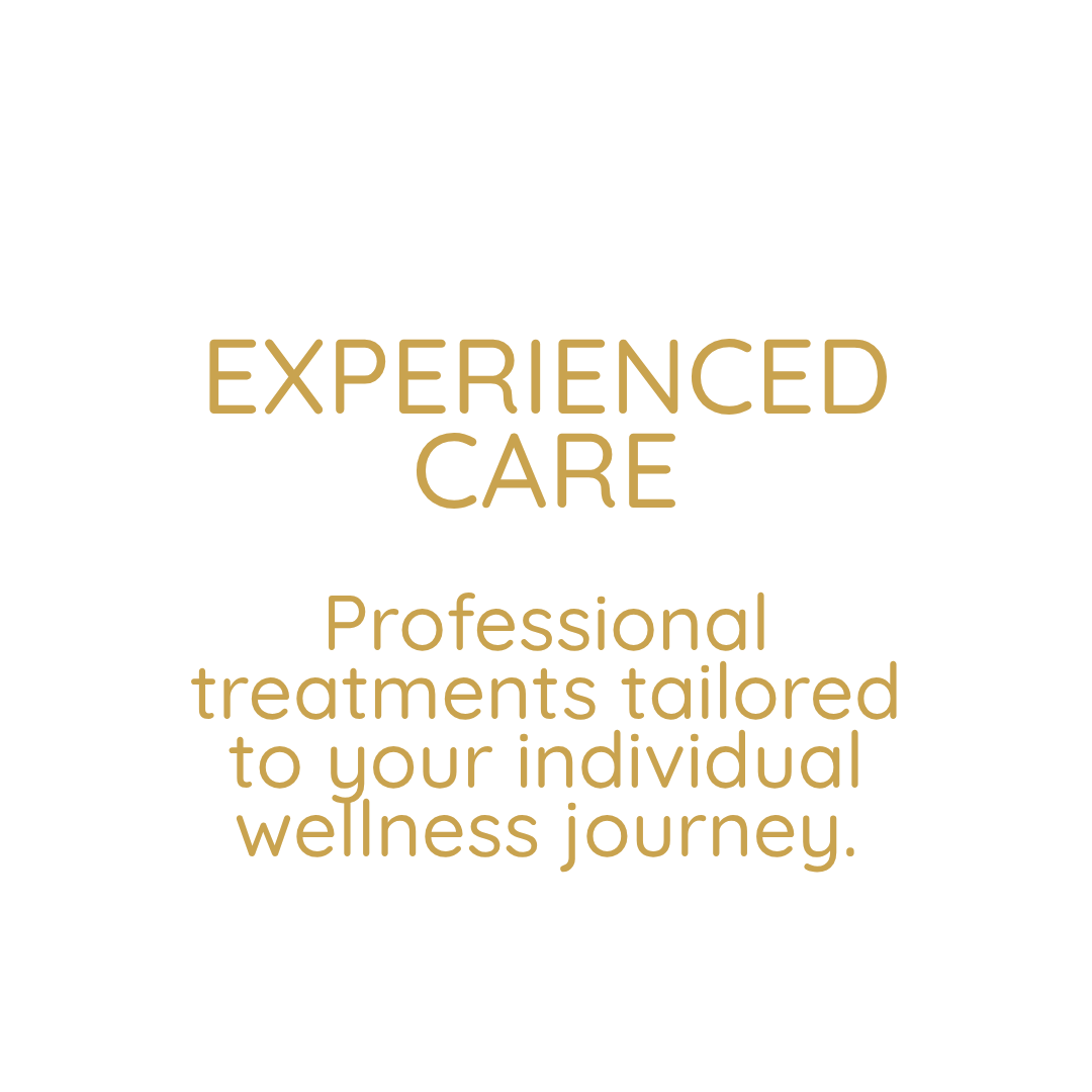 Text on a white background that reads 'Experienced care. Professional treatments tailored to your individual wellness journey.'