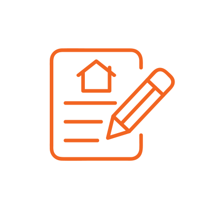Icon of a document with a house symbol and a pencil, representing real estate or property editing.