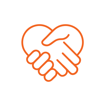 Illustration of two hands shaking, forming a heart shape.