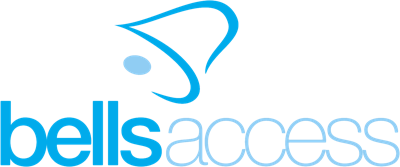 Bell Access logo featuring a stylized bird and the words 'bells access' in blue and light blue letters.