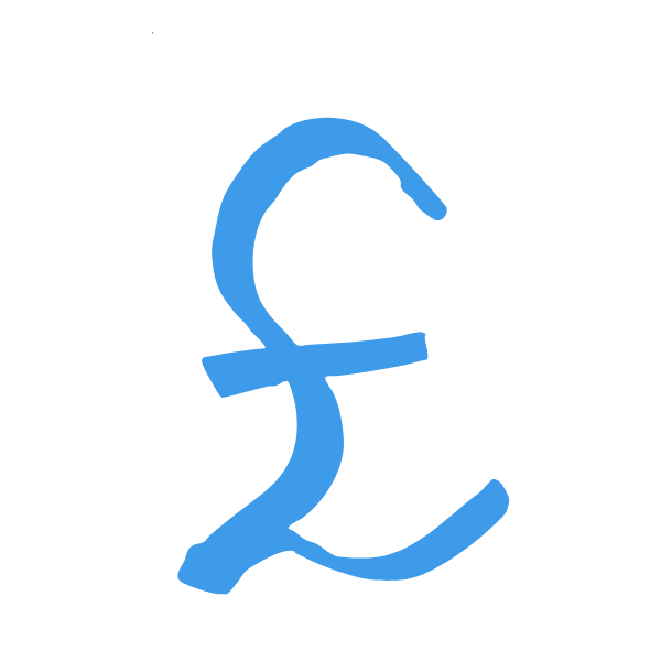 A blue pound (£) sign