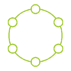 Icon of a person connected to six surrounding circles, representing trusted relationships, connection, and personalised financial advice. Up Wealth Management partners with clients through life's opportunities, challenges, and everything in between.