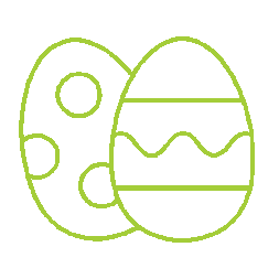 Outline drawing of two decorated Easter eggs as financial advice for life transitions zone with horizontal zigzag and curved line patterns, and the other with circular spots.