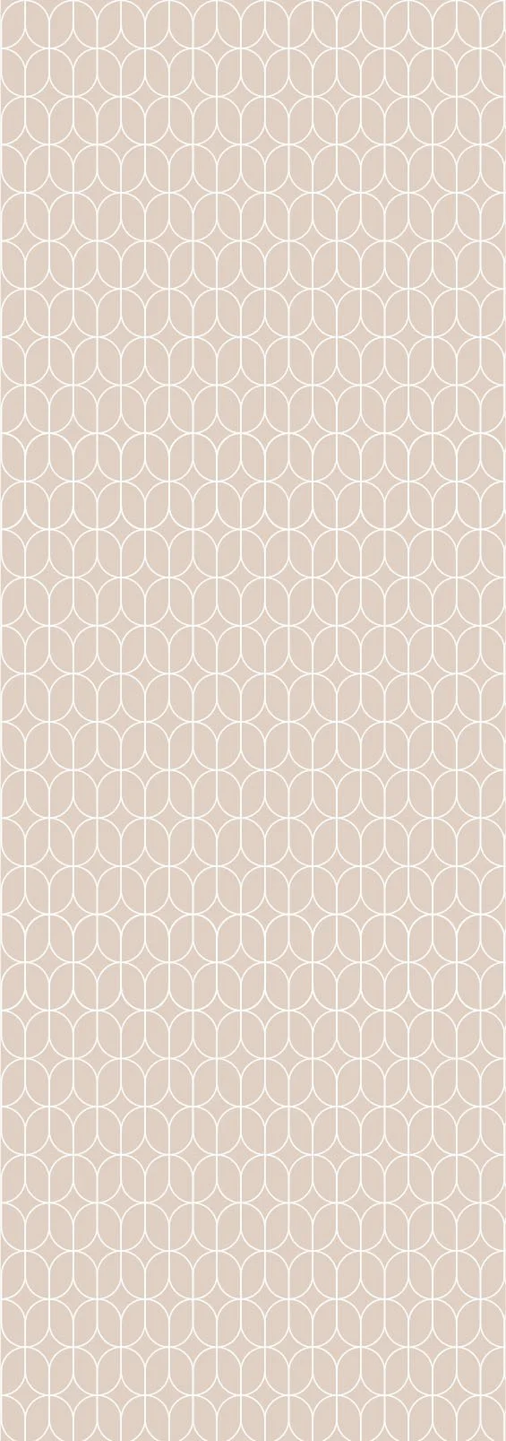 A beige and white geometric pattern wallpaper with interconnected circles and lines.