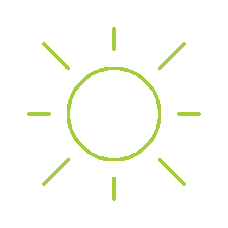 Simple illustration of a sun with a circle in the center and lines radiating outward representing rays.
