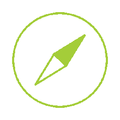 Icon of a compass represent pre-retirement financial strategy needle inside a circular outline, green on a black background for Up Wealth Management wealth management NSW South Coast.