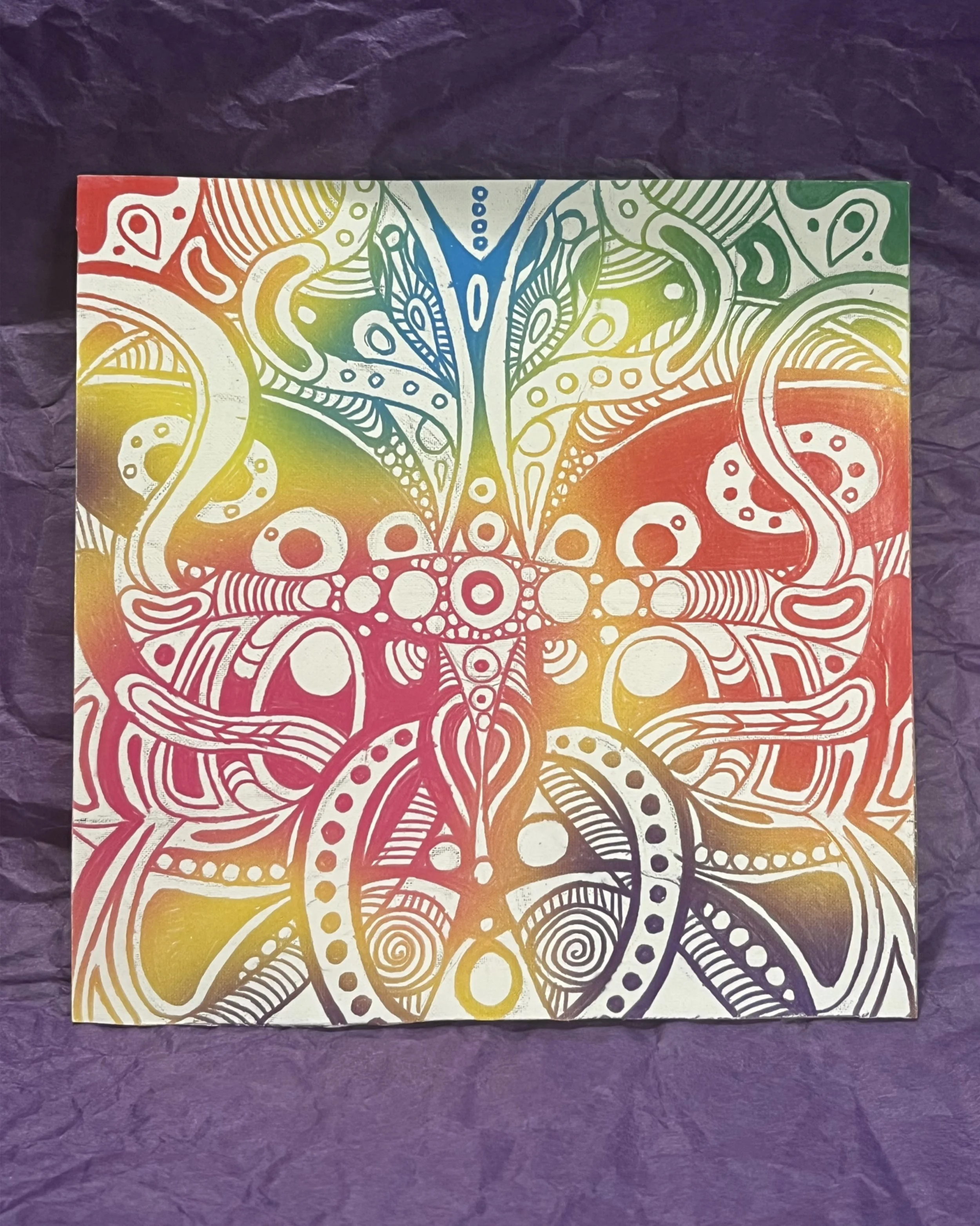 "For Your Inner Child", 4x4 rainbow scratch paper on cardboard backing. Previously on display at Nevada Fine Arts, Reno, NV.