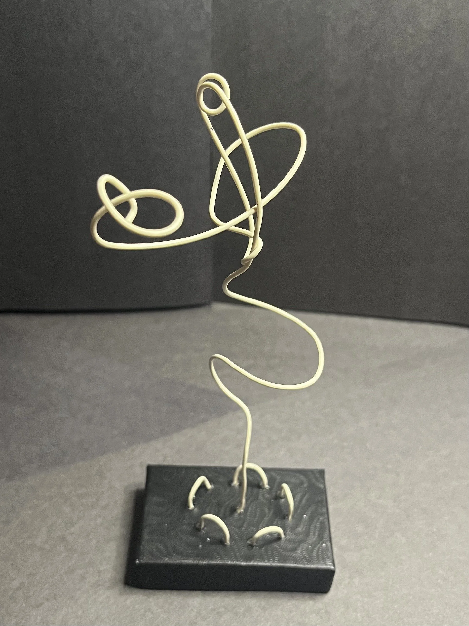"Weave", wire sculpture, weaved and attached to painted ring box lid.