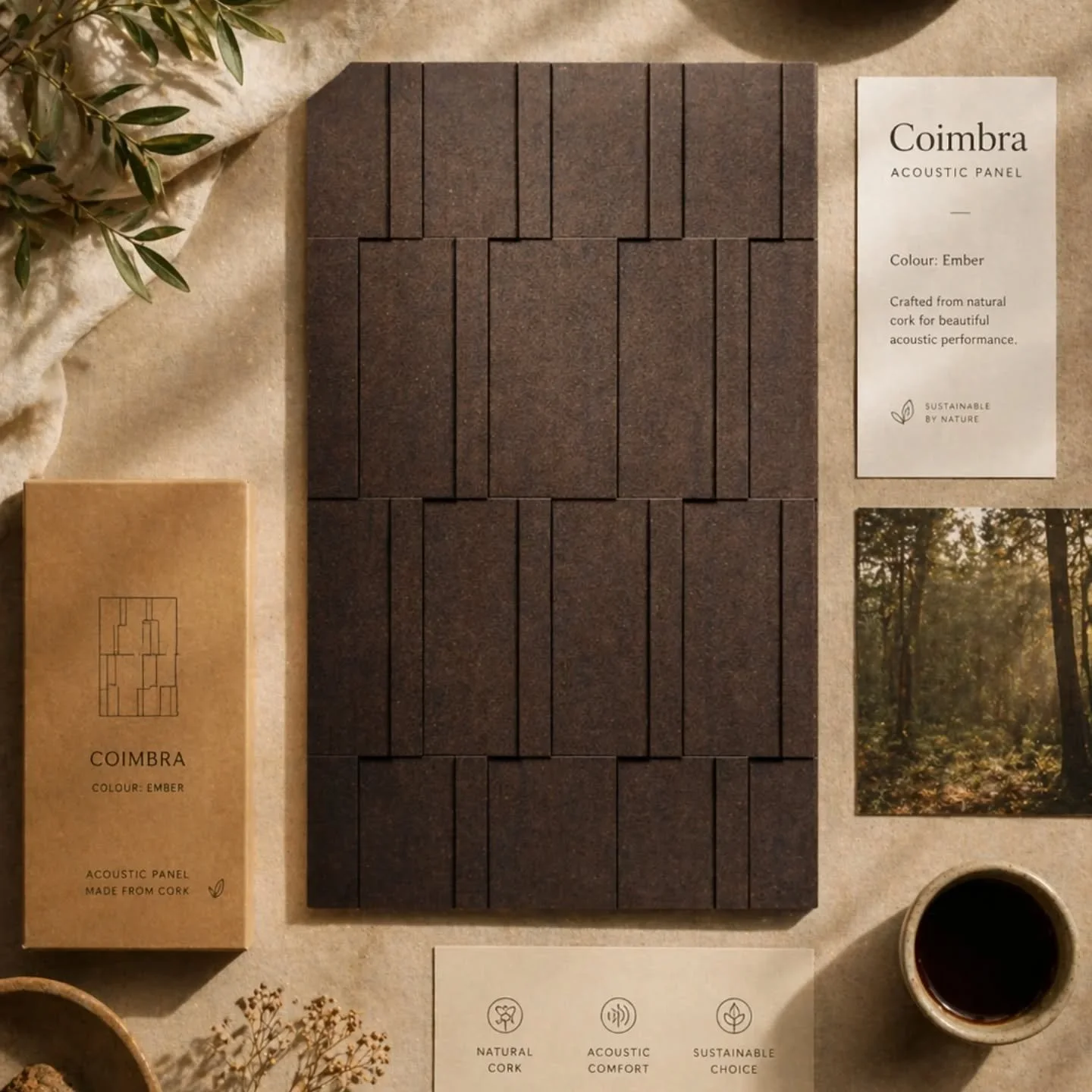 Coimbra &ndash; Ember

Designed to bring warmth, texture, and quiet sophistication into any interior.

Crafted from natural cork, this 3D formation of different sized panles overlapping not only enhances acoustic comfort by helping reduce unwanted ec