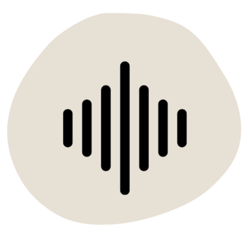 Sound wave icon with vertical bars of varying heights inside an off-white circle.