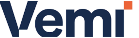 The Vemi logo in dark blue with a small orange square above the letter 'i'.
