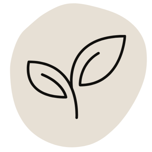 Simple line drawing of a plant with three leaves on a circular beige background.