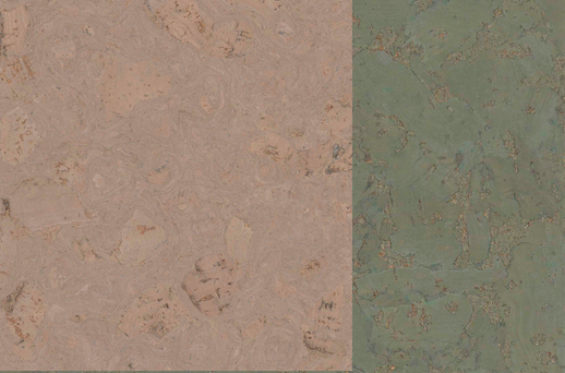 Close-up of two textured materials, one beige and one green.