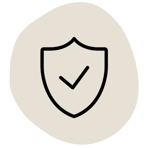 Icon of a shield with a check mark inside, representing security or protection.