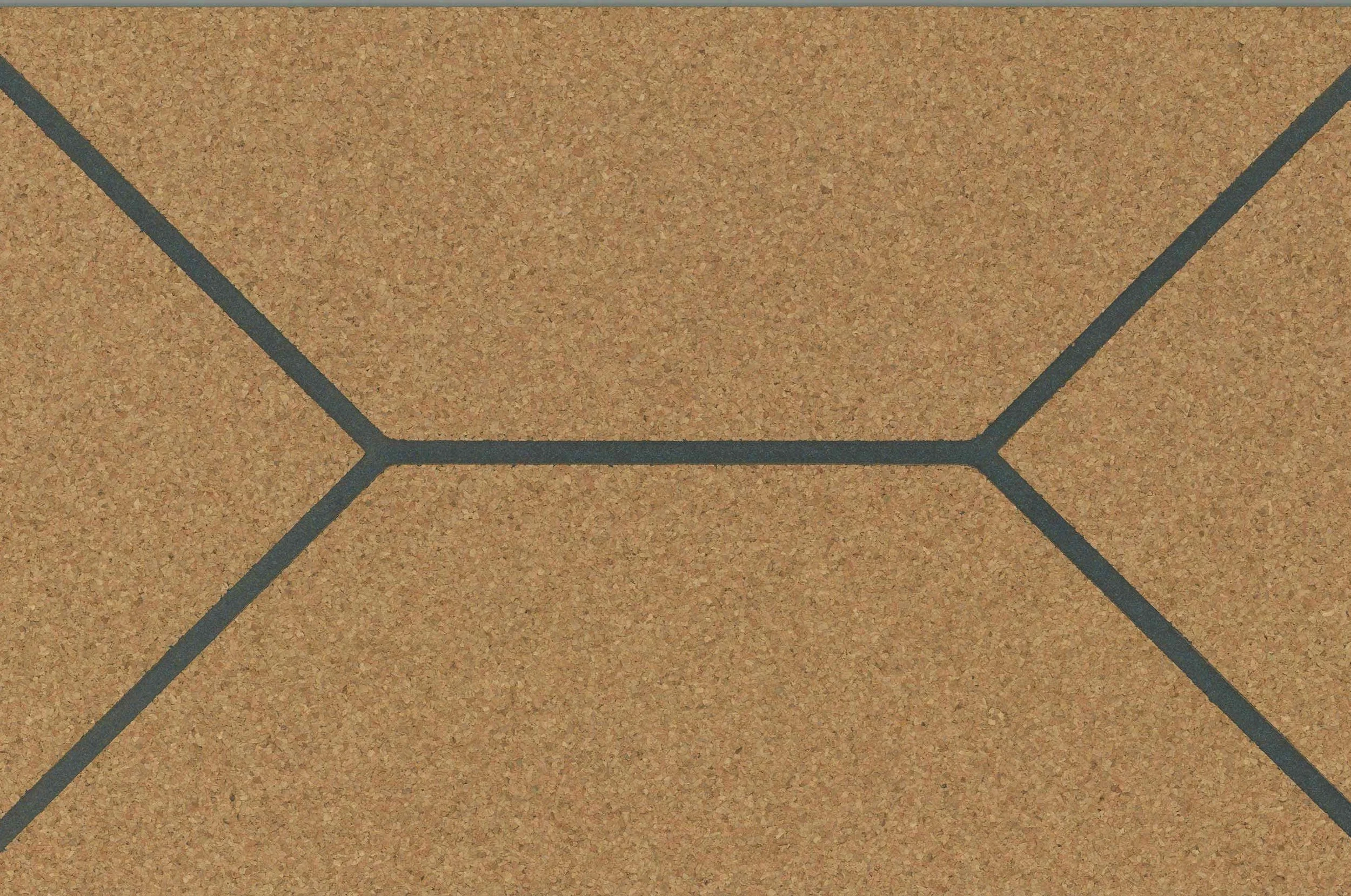 Close-up of a brown cork tennis court surface with dark blue boundary lines.
