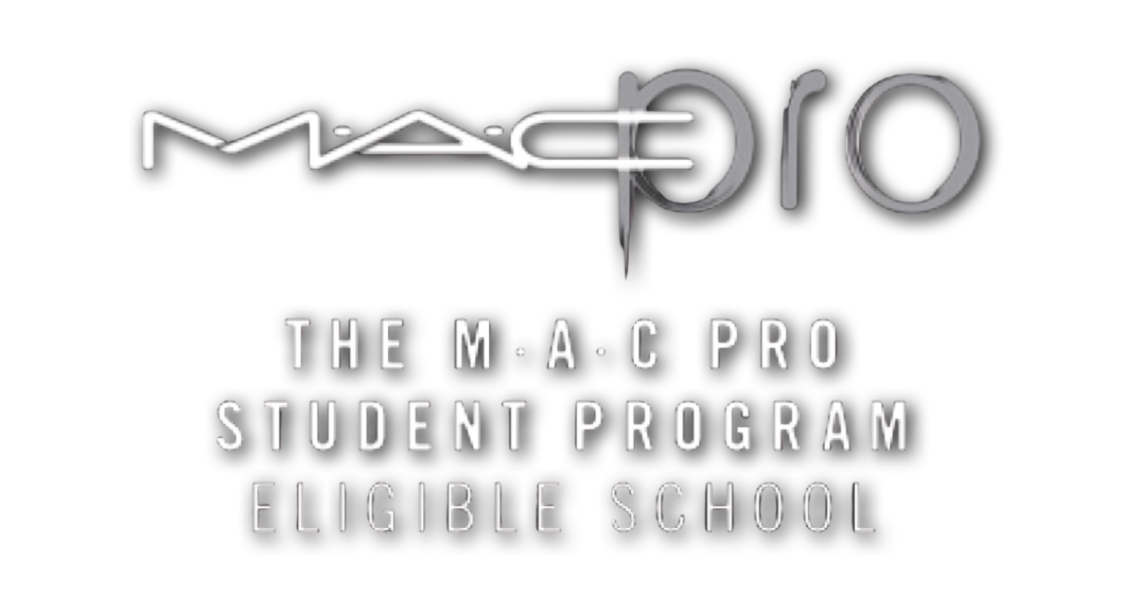 M·A·C Pro logo with text indicating The M·A·C Pro Student Program and eligible school.