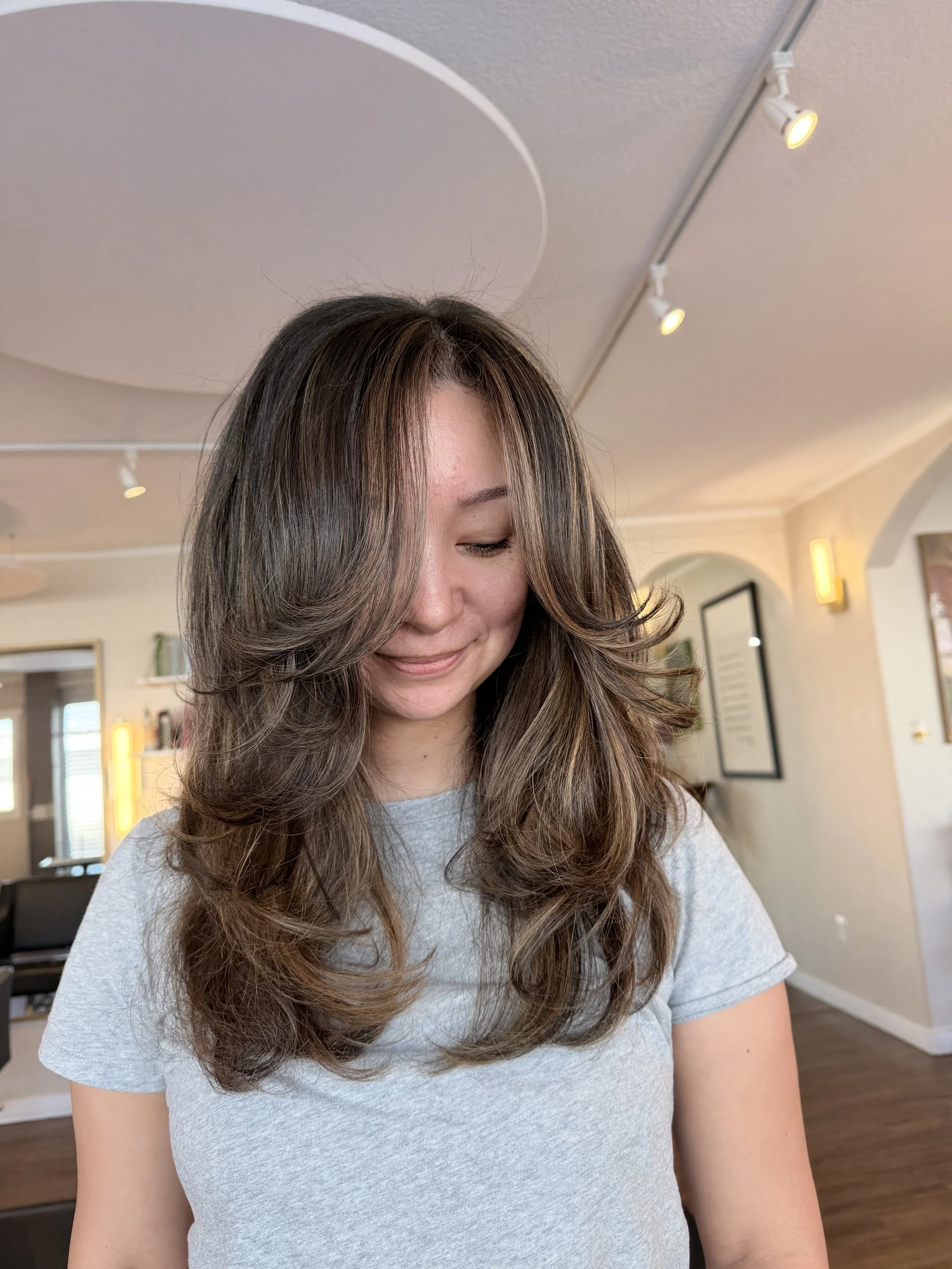 Brunette Highlights, Butterfly Haircut