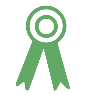 Green award ribbon with a circular top and two hanging tails.
