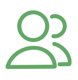 Icon of two stylized human figures, one in front and one slightly behind, in green outline.