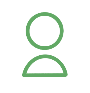 Icon of a person with a circular head and a semicircular body in green outline.