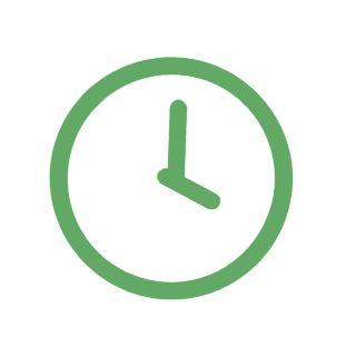 Green clock icon showing the time as 3:00.