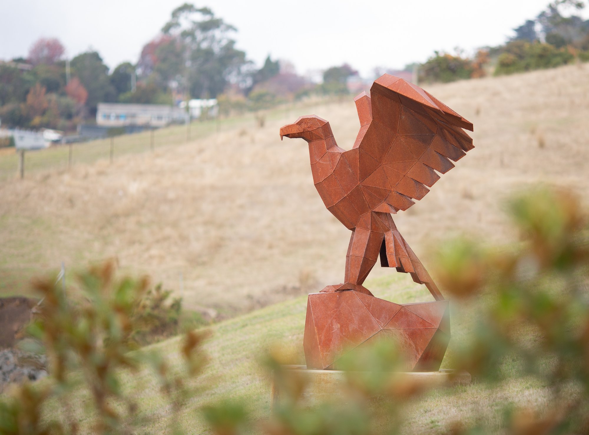 corten steel wedgetail eagle overlooking the city of Launceston Tasmania