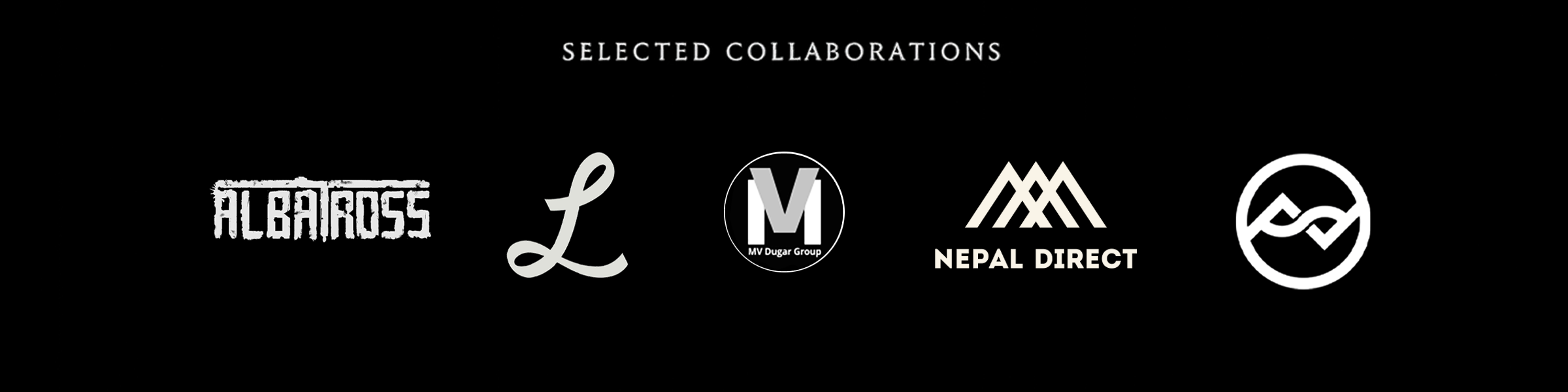 Logos of various brands and organizations under the heading 'Selected Collaborations' on a black background.