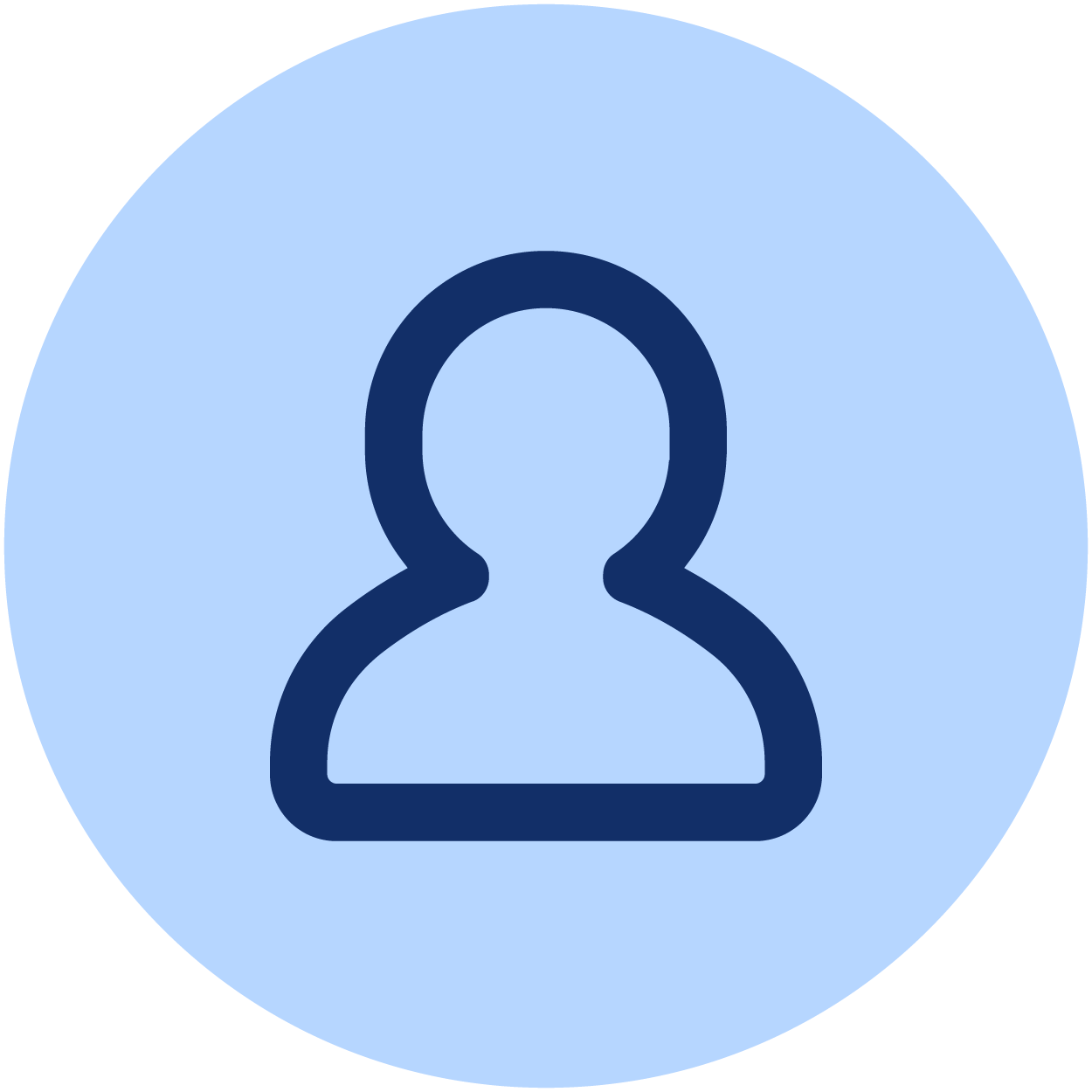 Profilbild mit einer blauen Silhouette einer Person auf hellblauem Hintergrund.