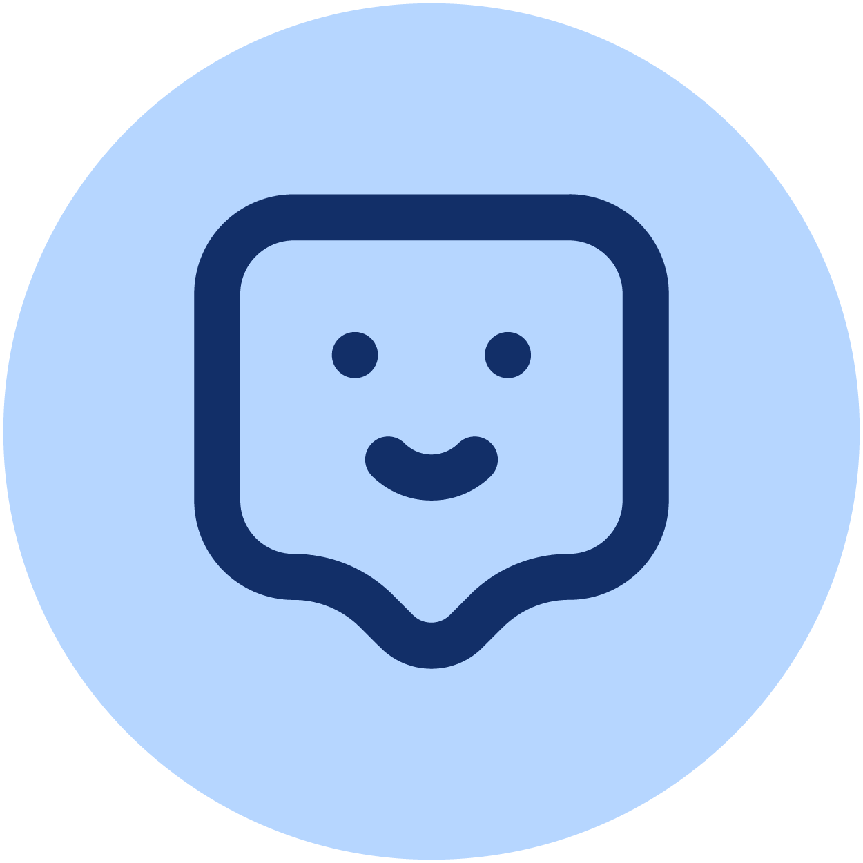 Ein freundlich aussehendes Computer-Symbol mit Gesicht, auf hellblauem Hintergrund.