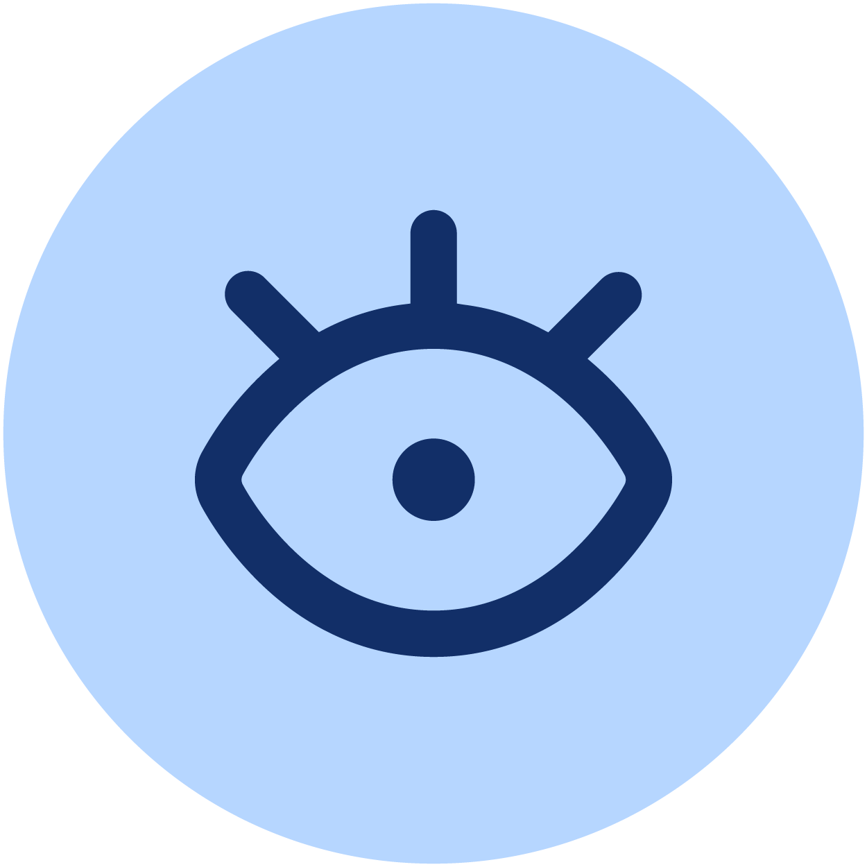 Symbol eines Auges mit drei Linien darüber, auf blauem Hintergrund